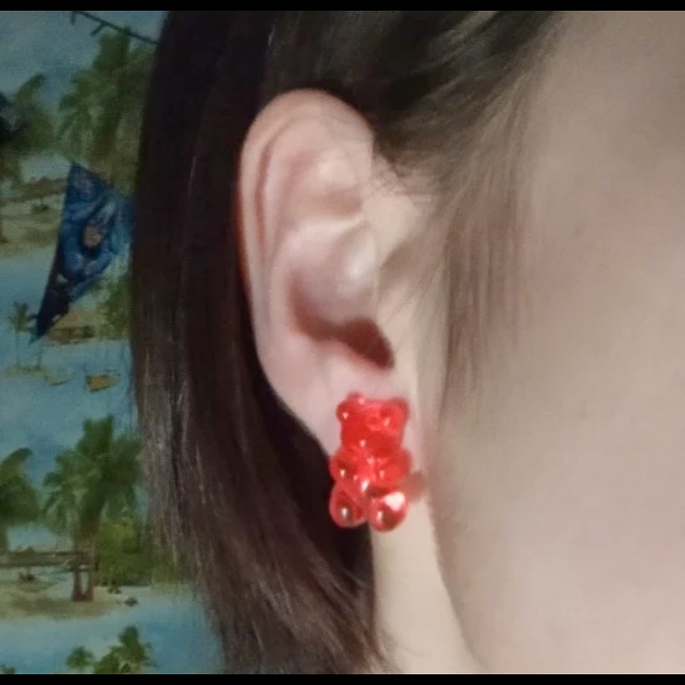 🆕 Red Gummy Bears Sterling Silver Stud Earrings - Picture 7 of 13